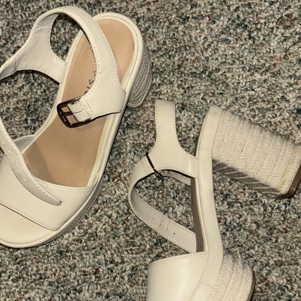 Sun + Stone Cream Block Heel Sandals